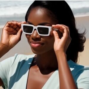White Sunglasses Women Shades Rectangular Vintage Outdoor‎ Trendy Driving Lentes